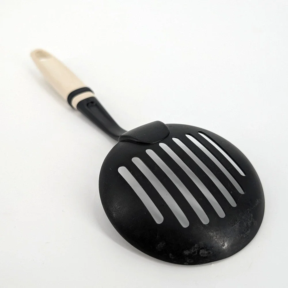 Vintage Slotted Skimmer Spoon Black Nylon Cream Handle Kitchen Tool 11
